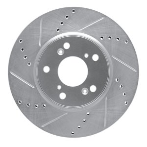Honda Civic Brake Rotor (1) - Front Left - R1 Concepts - Drilled & Slotted - Silver - `13-`25